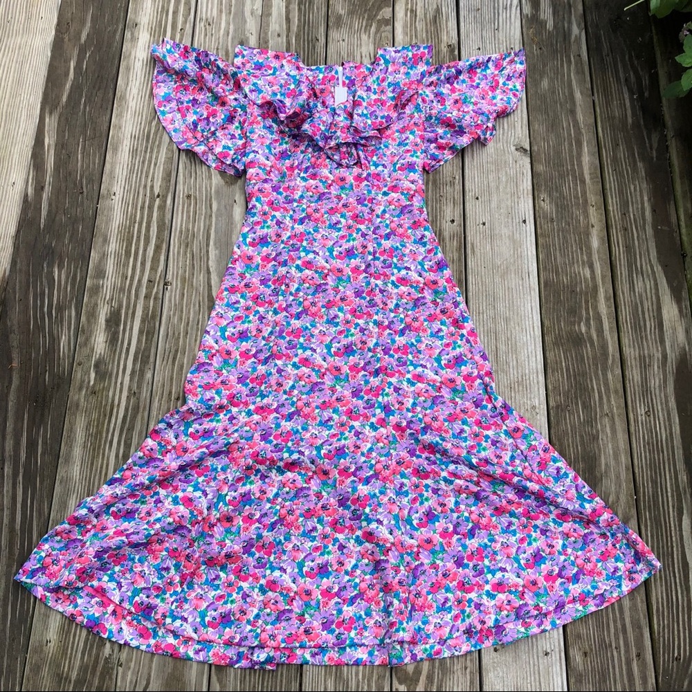 Vintage 80’s silky angel sleeve maxi prairie dress